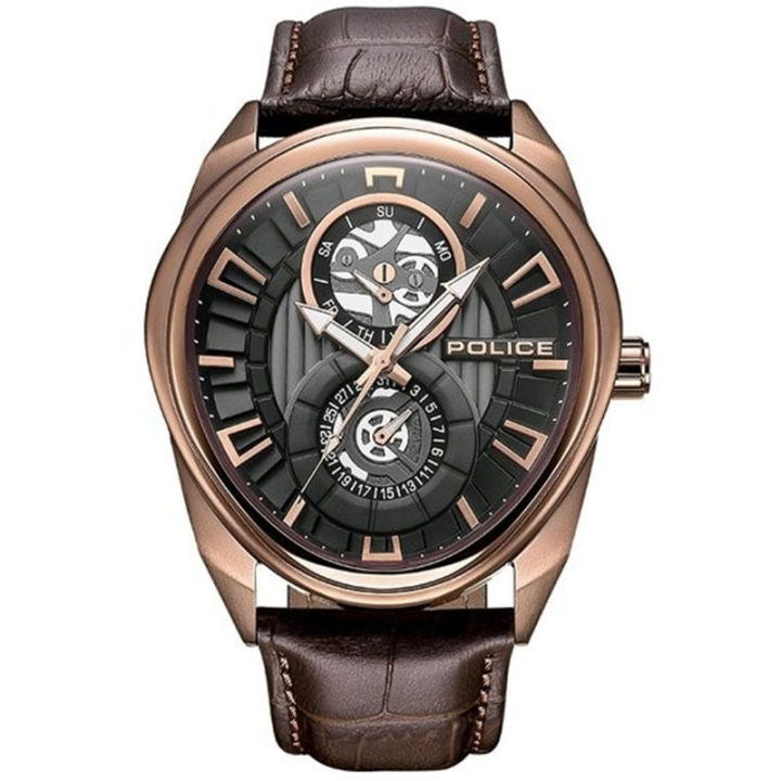 Montre homme Police multifonction avec bracelet en cuir marron – PL.15443JSBZ/02