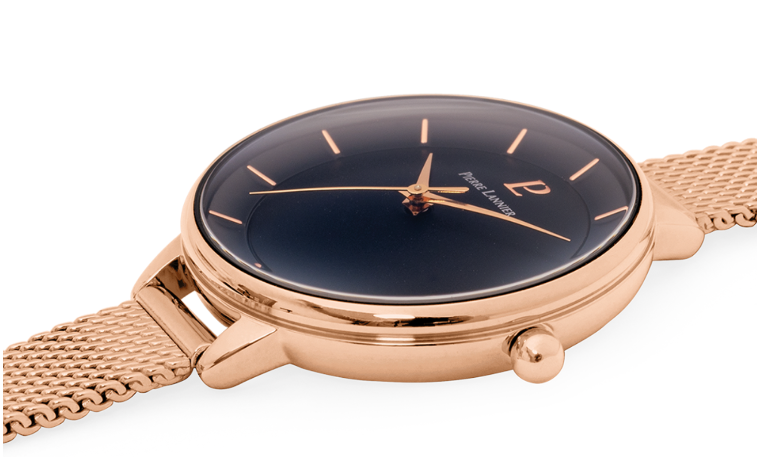 PIERRE LANNIER - Montre Femme DELICE Cadran Noir Bracelet Acier Doré-rose