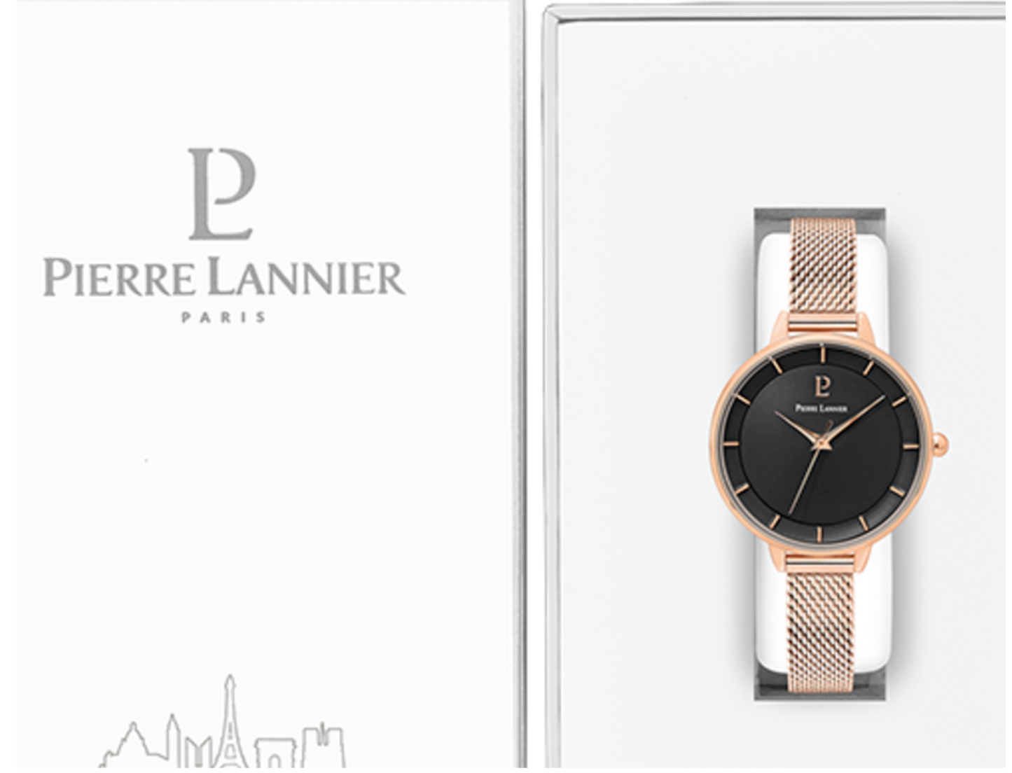 PIERRE LANIER - Montre Femme DELICE Cadran Noir Bracelet Acier Doré-rose