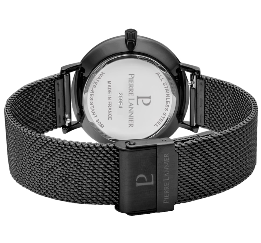 PIERRE LANIER - Montre Homme ECHO Cadran Noir Bracelet Acier Milanais Noir