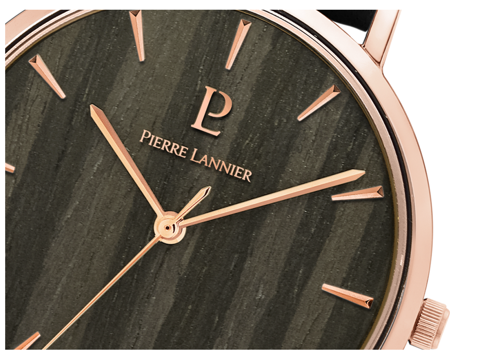 PIERRE LANNIER - Montre Femme NATURE Cadran Noir Bracelet Cuir Noir