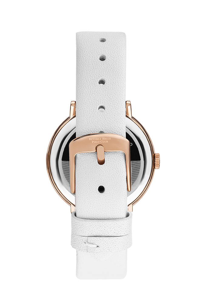 Beverly Hills Polo Club BP3174C.433 – Montre femme dorée à bracelet blanc