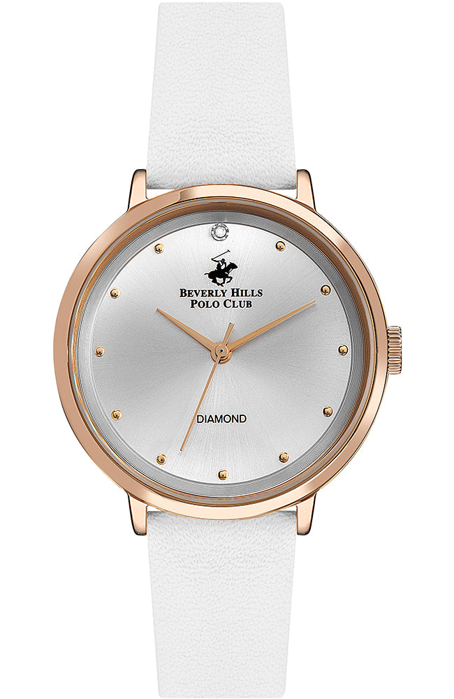 Beverly Hills Polo Club BP3174C.433 – Montre femme dorée à bracelet blanc