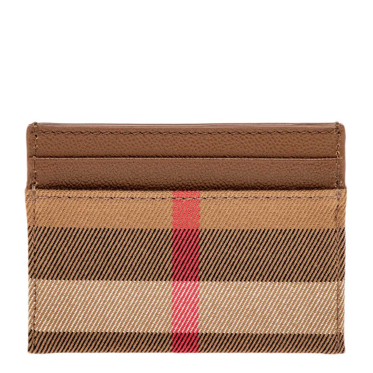Porte-cartes unisexe Burberry Sandon Check beige et cuir marron – 8084540