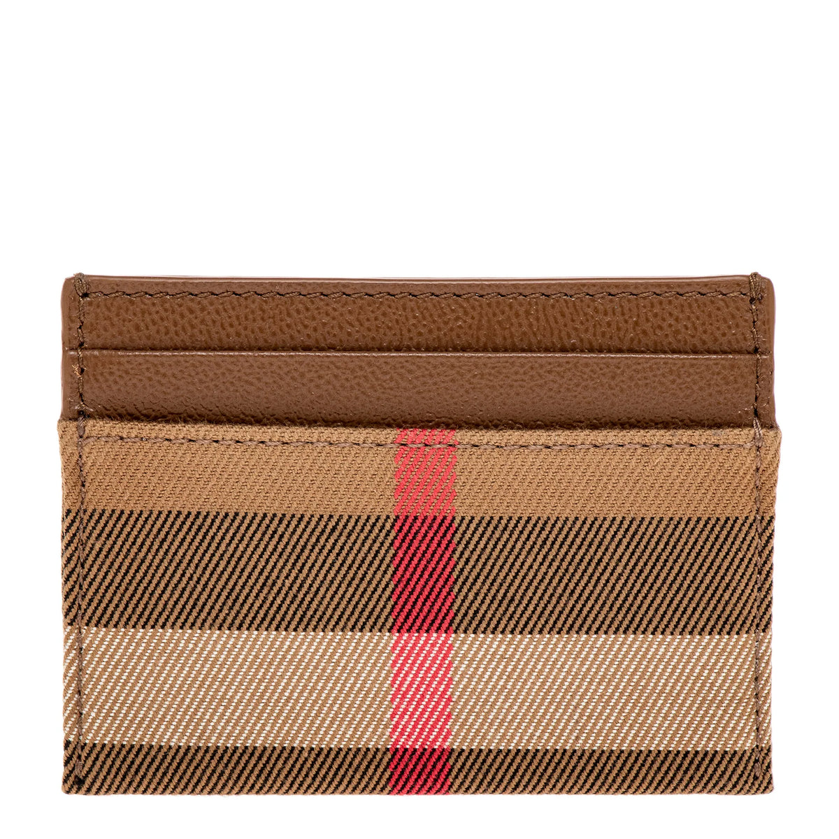 Porte-cartes unisexe Burberry Sandon Check beige et cuir marron – 8084540