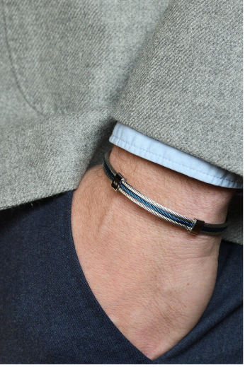 Bracelet Homme triple cable en Acier Bicolore Bleu et Gris DAIKO - ROCKSTONE