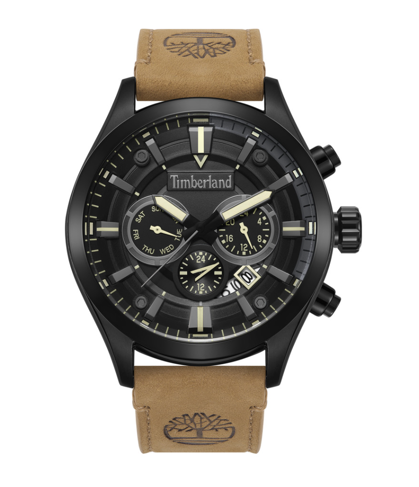 Montre Timberland homme acier bracelet cuir caramel