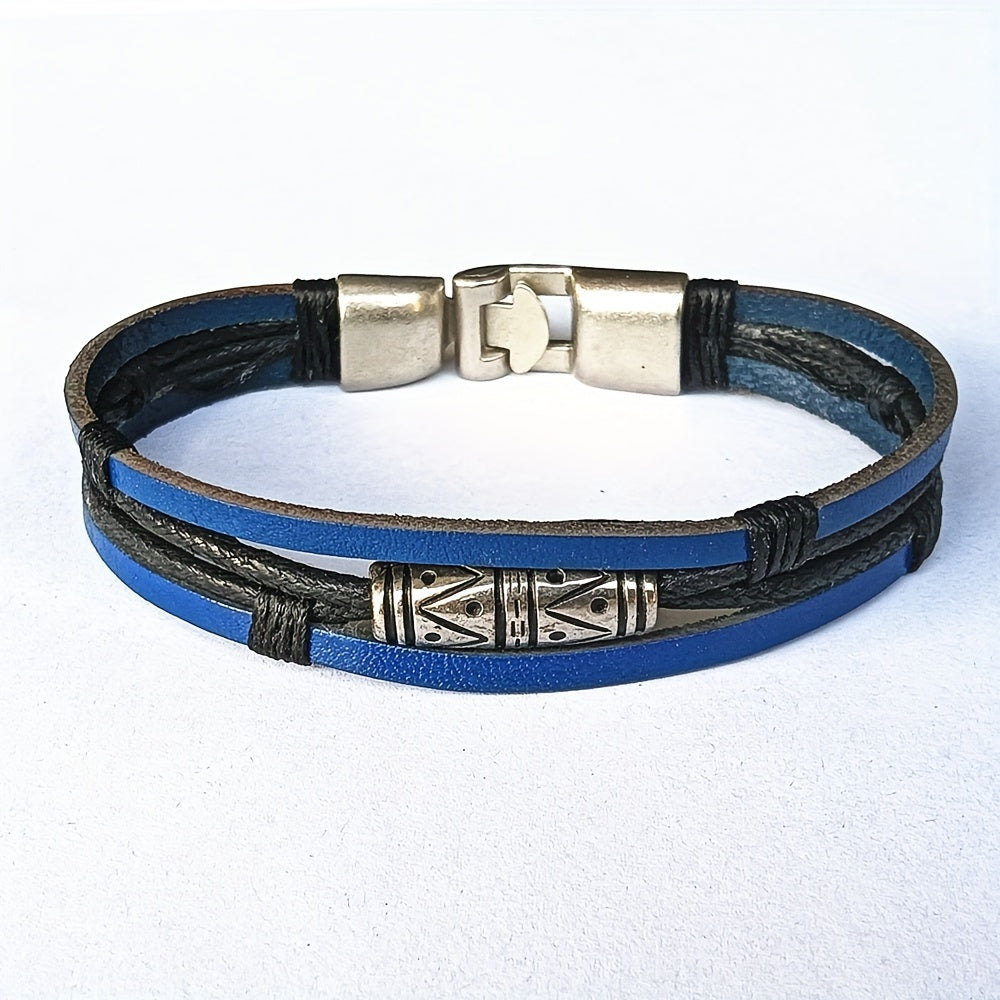 Bracelet homme CXL – Cuir bleu et noir, détails argentés