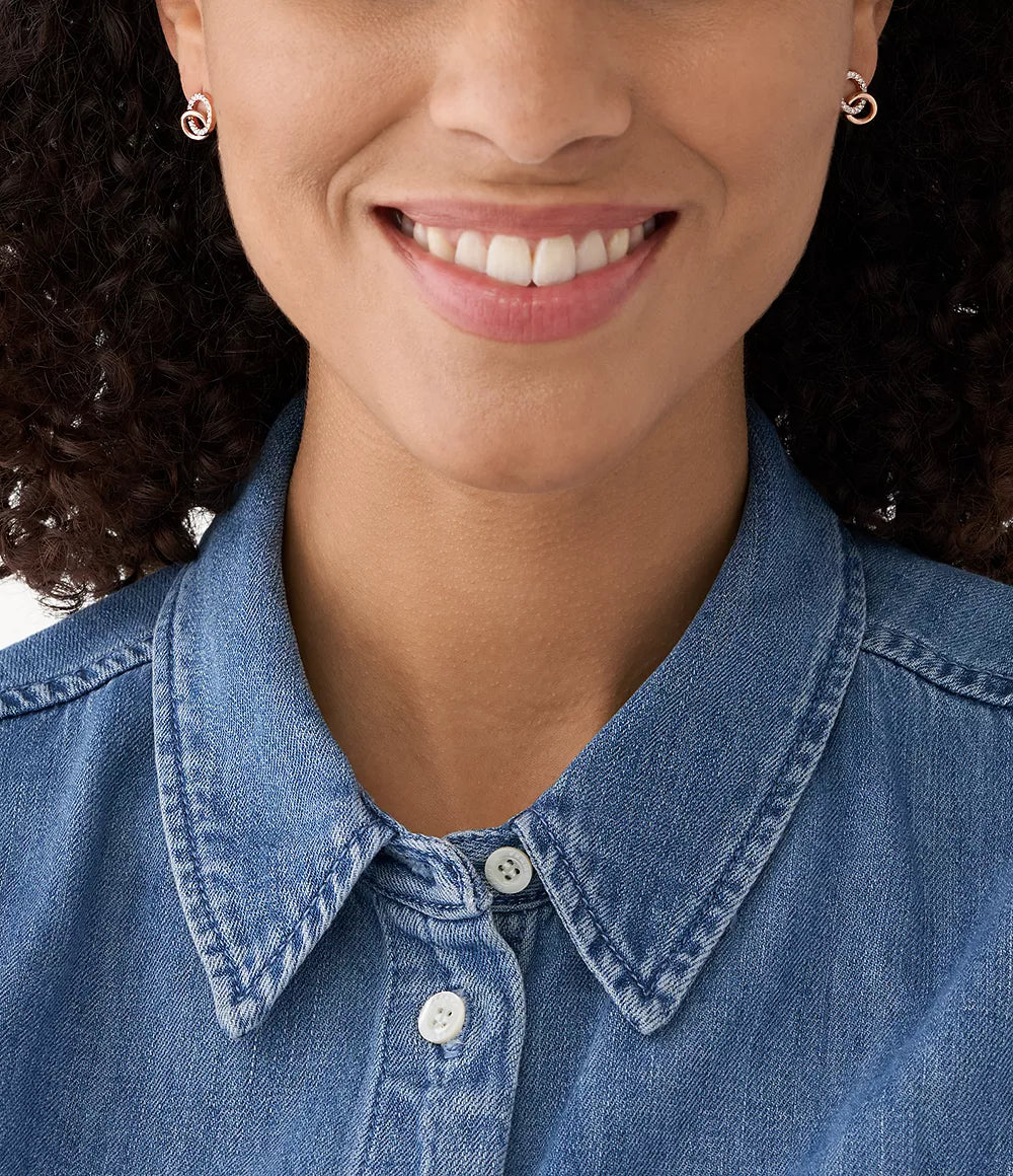 Boucles d’Oreilles Fossil en Acier Doré Rose - JOF00627791