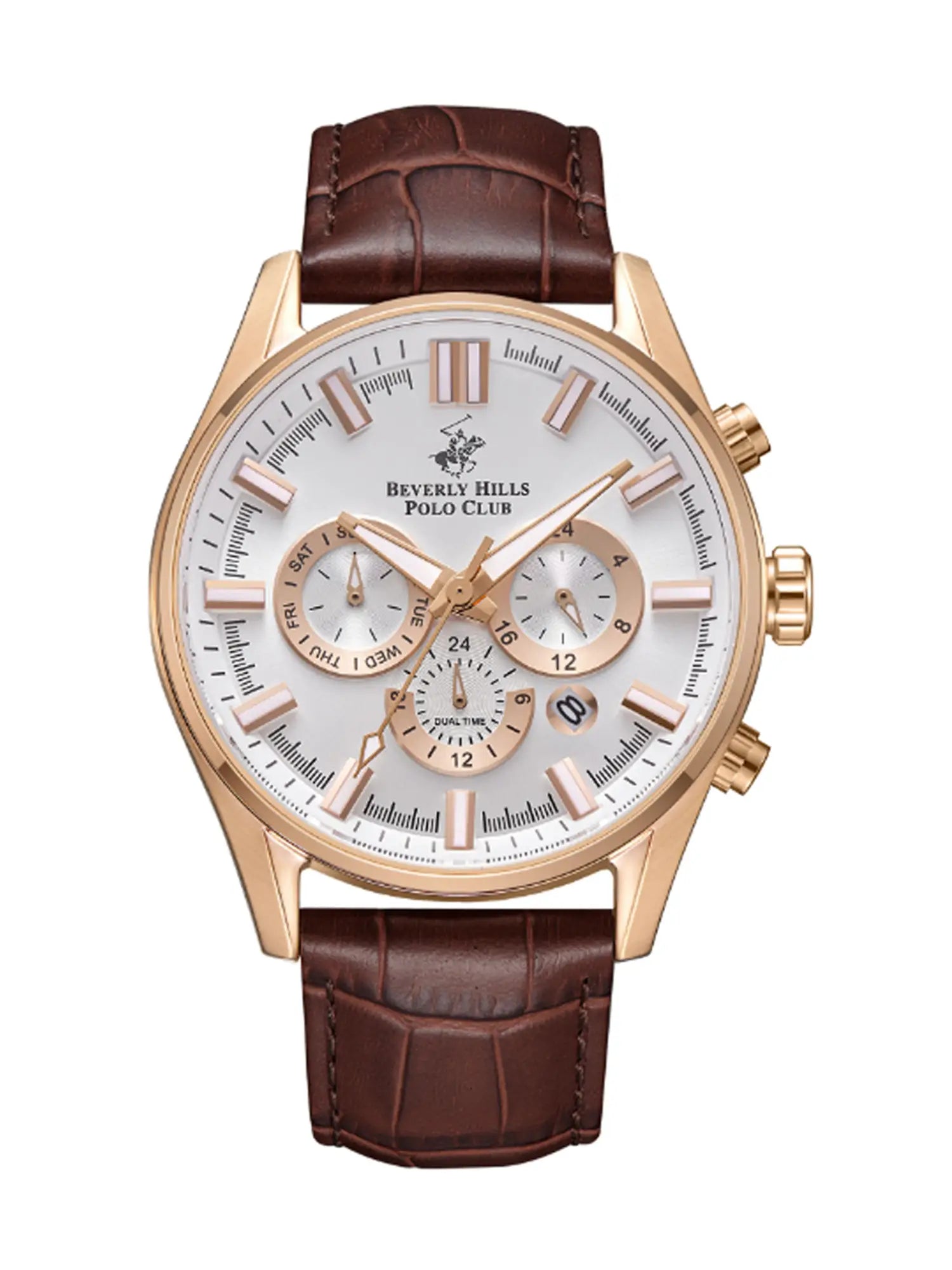 Montre chronographe homme Beverly Hills Polo Club à bracelet en cuir marron – BP5030Y.432