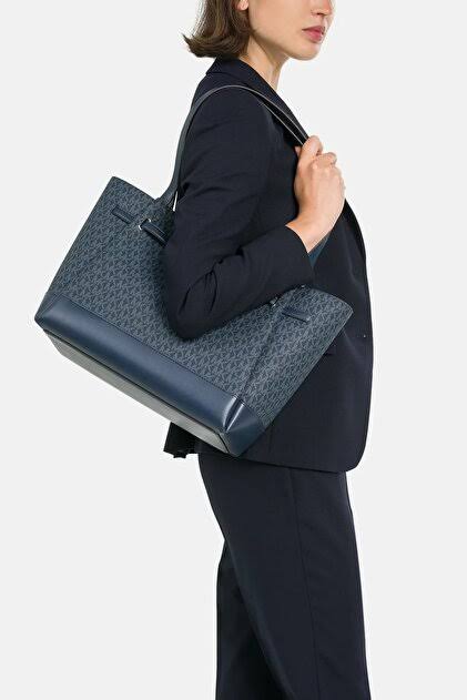 Sac cabas femme Michael Kors Reed Large Belted Tote bleu marine
