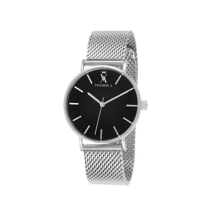 Montre Vicomte A Homme Noir - Bracelet en mailles milanaises acier inoxydable