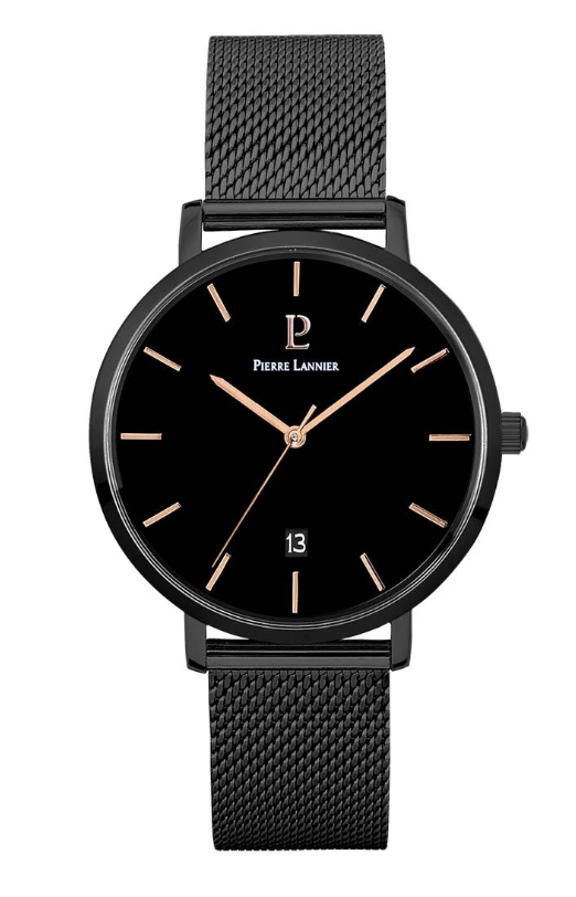 PIERRE LANIER - Montre Homme ECHO Cadran Noir Bracelet Acier Milanais Noir