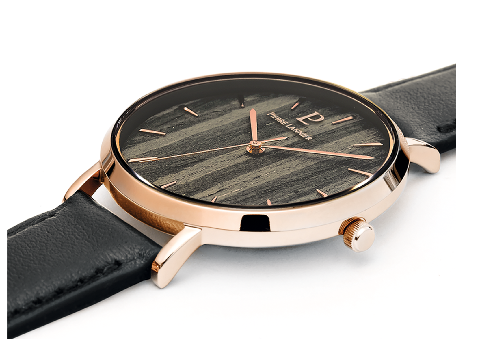 PIERRE LANNIER - Montre Femme NATURE Cadran Noir Bracelet Cuir Noir