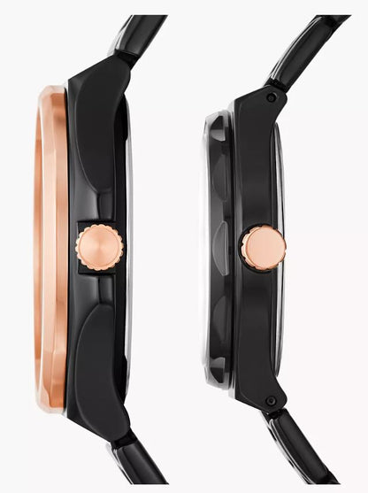 FOSSIL COFFRET EVANSTON NOIR/GOLD