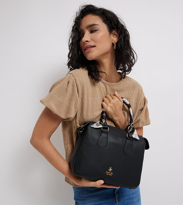 Sac à main femme Beverly Hills Polo Club noir avec détail foulard