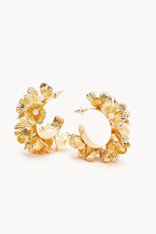 Boucles d’oreilles créoles florales dorées – CXL by Christian Lacroix