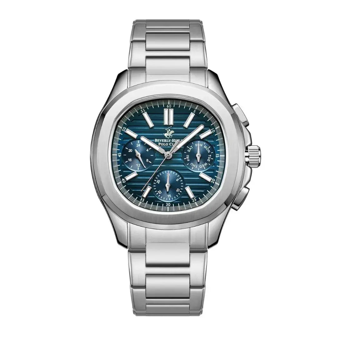 Montre homme Beverly Hills Polo Club à cadran bleu et bracelet argenté – BP3212X.392