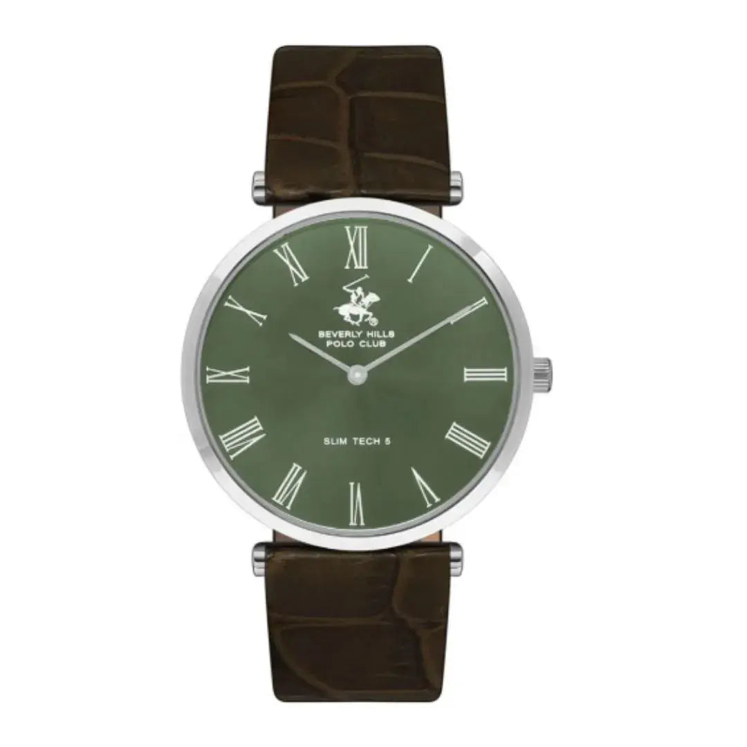 Montre homme Beverly Hills Polo Club à cadran vert et bracelet en cuir marron – BP3615X.372