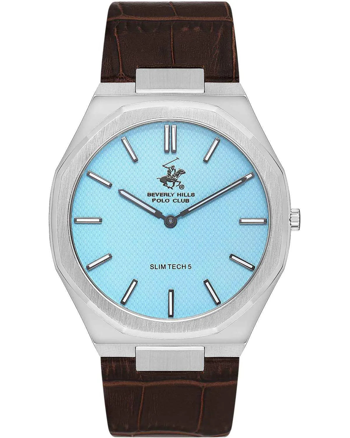 Montre homme Beverly Hills Polo Club Slim Tech 5 avec bracelet en cuir marron