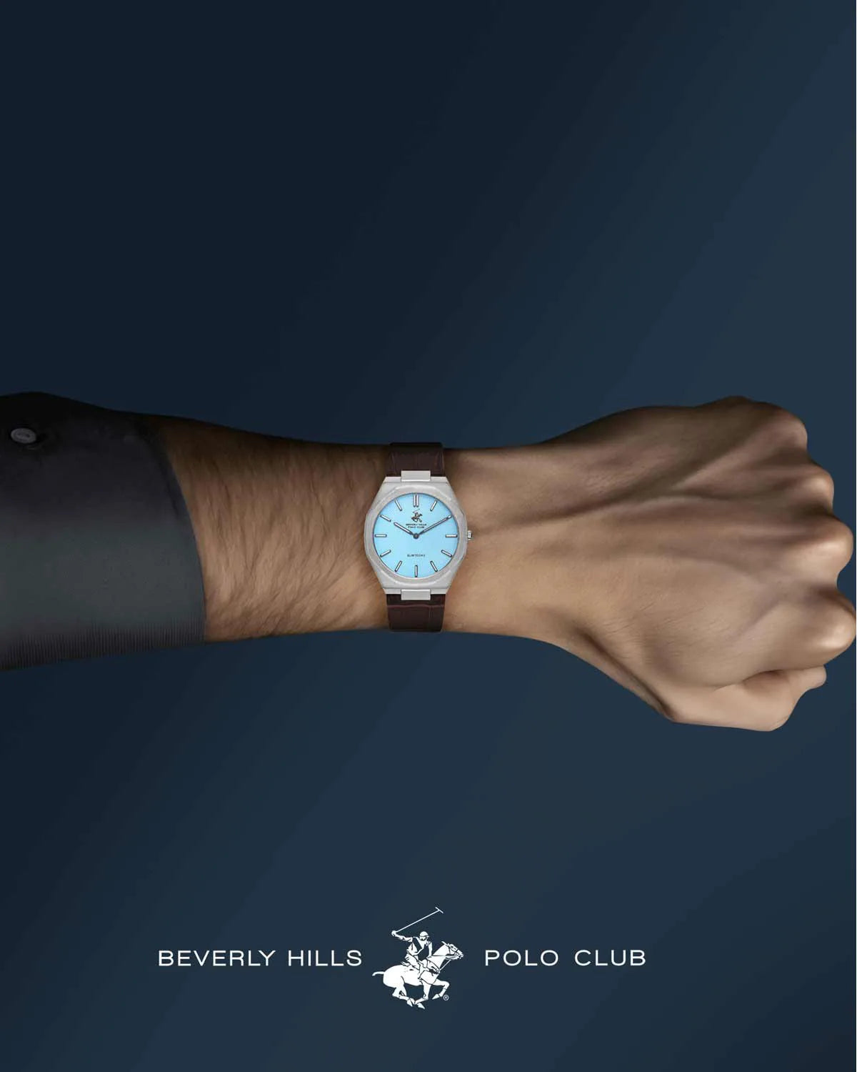 Montre homme Beverly Hills Polo Club Slim Tech 5 avec bracelet en cuir marron