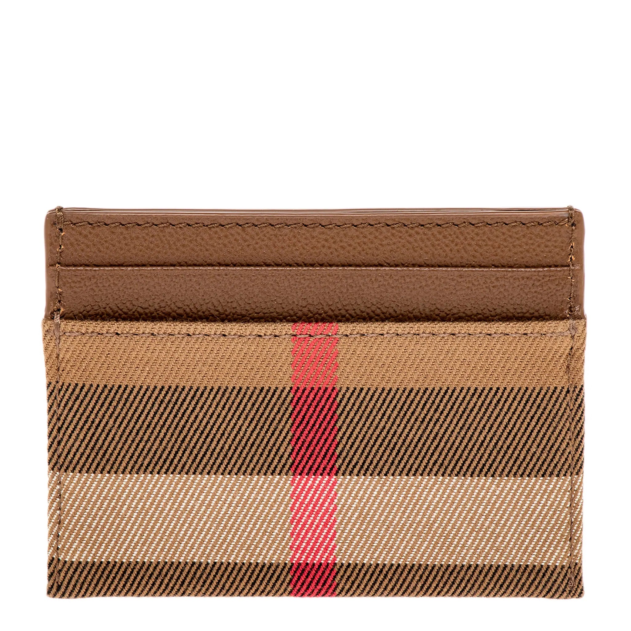 Porte-cartes unisexe Burberry Sandon Check beige et cuir marron – 8084540