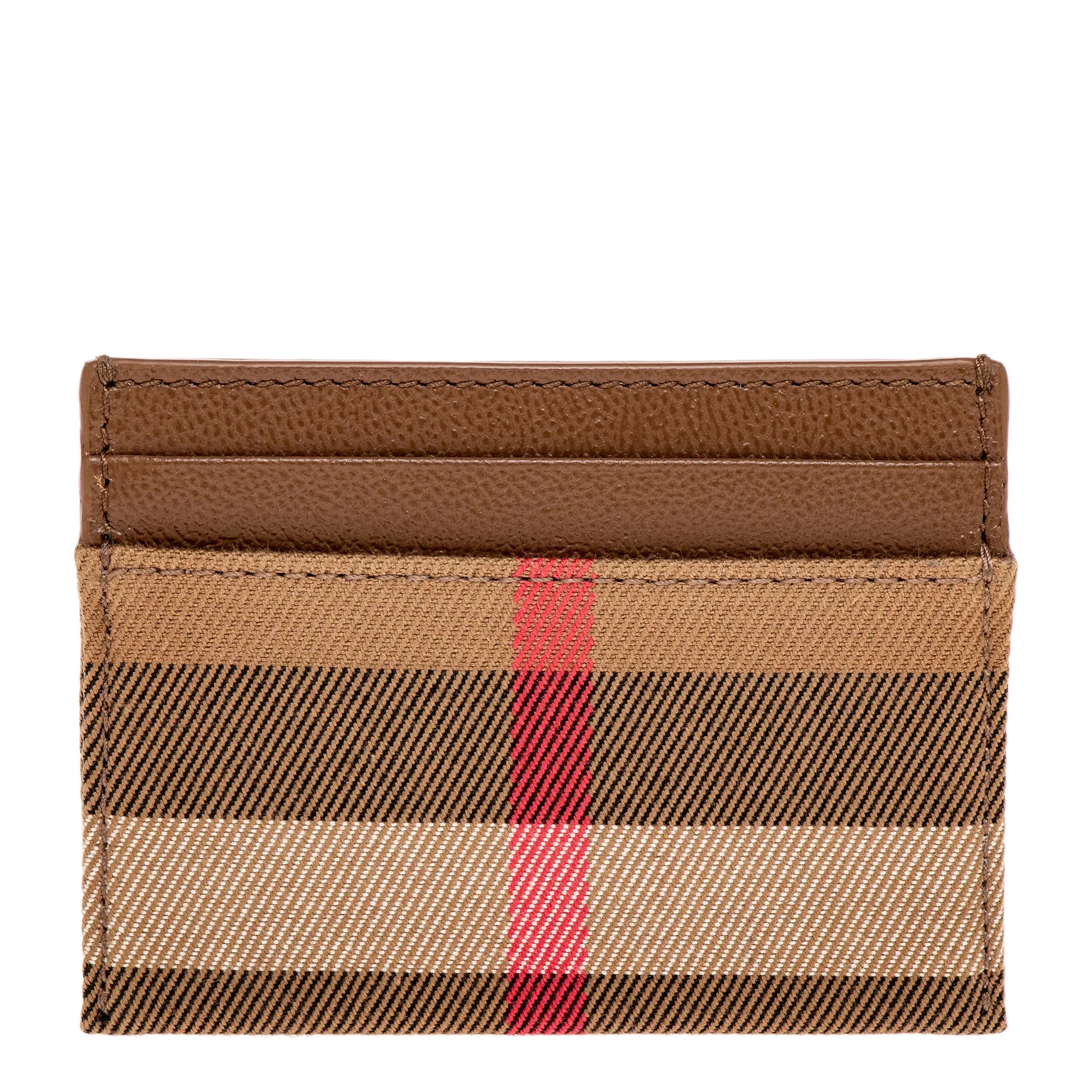 Porte-cartes unisexe Burberry Sandon Check beige et cuir marron – 8084540