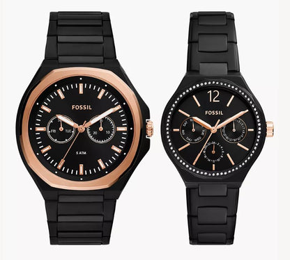 FOSSIL COFFRET EVANSTON NOIR/GOLD