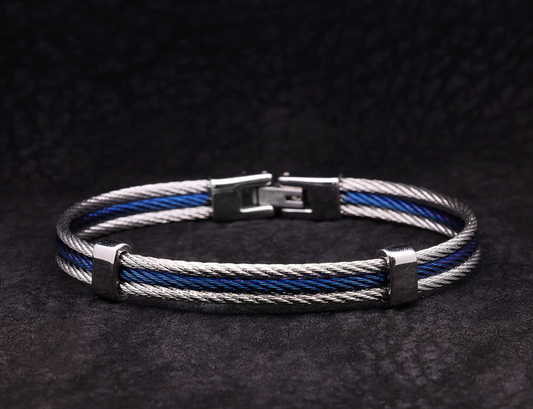 Bracelet Homme triple cable en Acier Bicolore Bleu et Gris DAIKO - ROCKSTONE