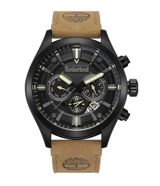 Montre Timberland homme acier bracelet cuir caramel