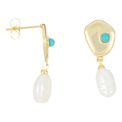 Boucles d’oreilles pendantes perles & turquoise – CXL by Christian Lacroix