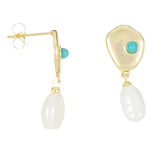 Boucles d’oreilles pendantes perles & turquoise – CXL by Christian Lacroix