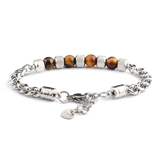 Bracelet CXL by Christian Lacroix – Acier & perles œil-de-tigre
