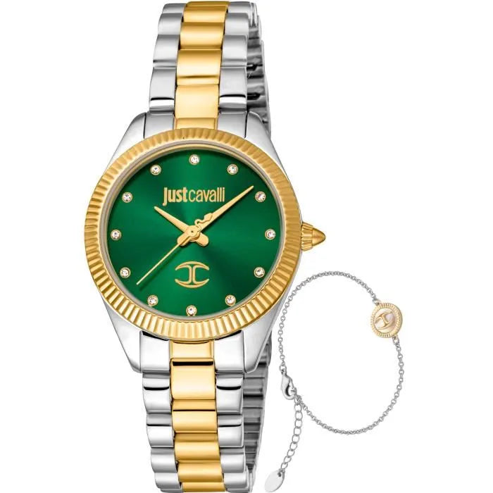 Just Cavalli Lady Pacentro JC1L267M0095 – Montre femme verte et argentée