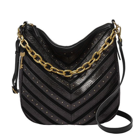 Sac Fossil Hobo Cuir Noir - Femme